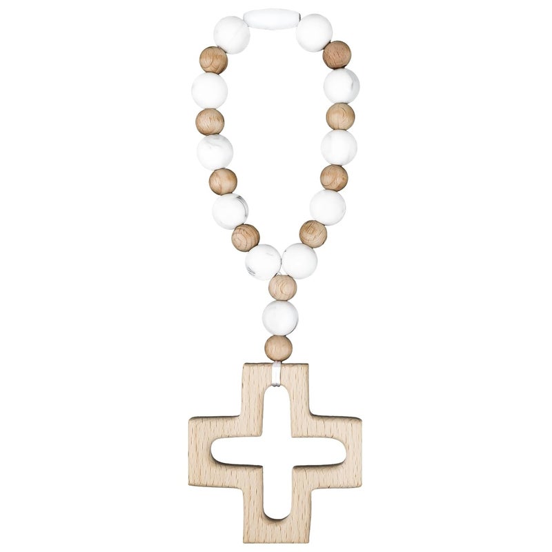 Sumalon Cross Baptism Silicone Rosary, First Communion Rosary Collection Shower Christian Communion Gifts (Long White) - Image 1